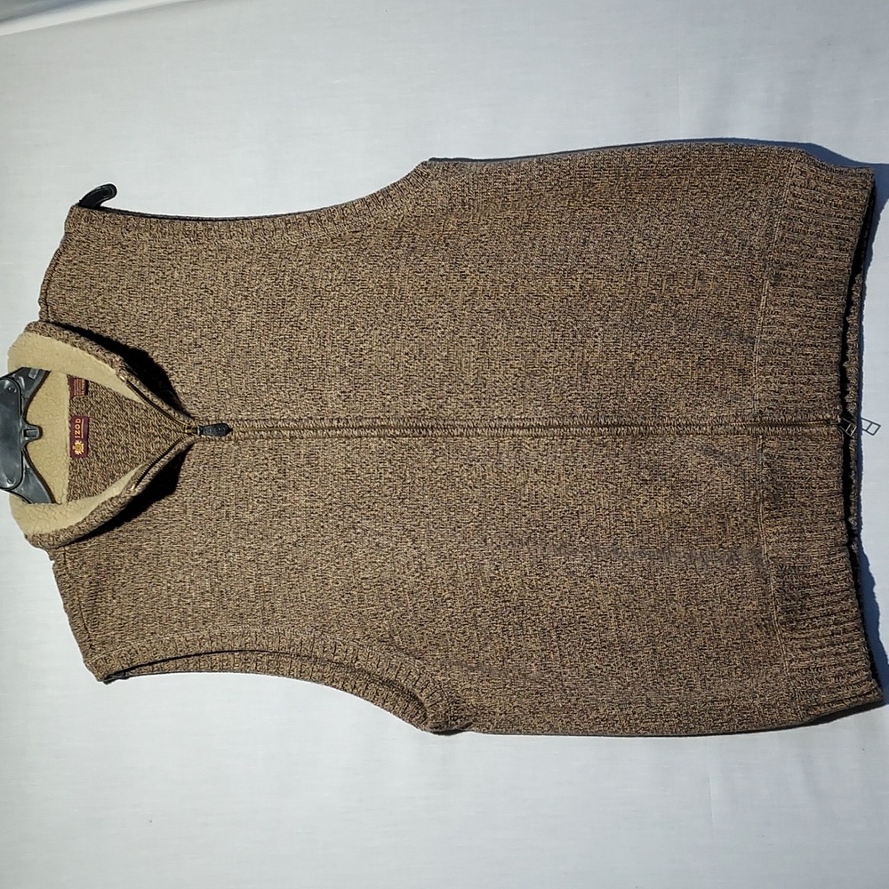 EUC Izod 100% cotton men's full zip‎ vest with faux fur lined collar size XL